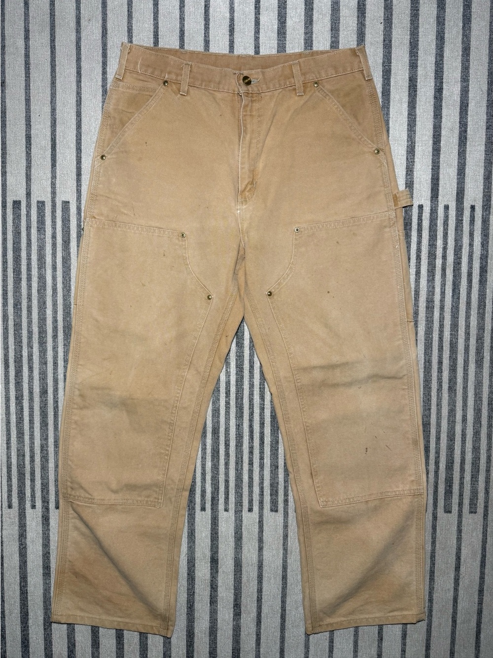 VTG Carhartt B01 Double Knee Work Pants Brown Duck Canvas Made In USA 34x30